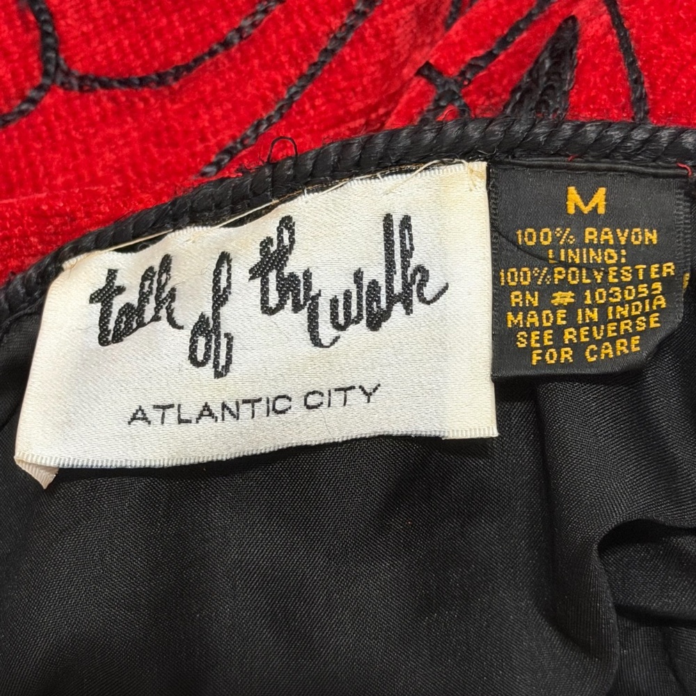 Vintage 1980’s Talk of the Walk Atlantic City Jacket Black & Red Cat Art Decor M - Picture 7 of 10